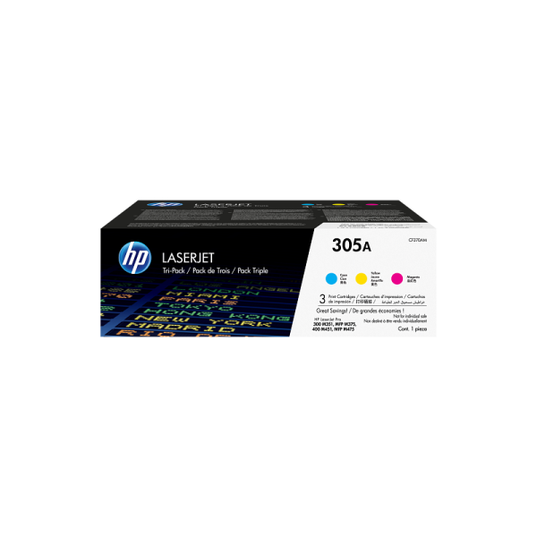 HP 305A 3-pack Cyan/Magenta/Yellow Original LaserJet Toner Cartridges (CF370AM)