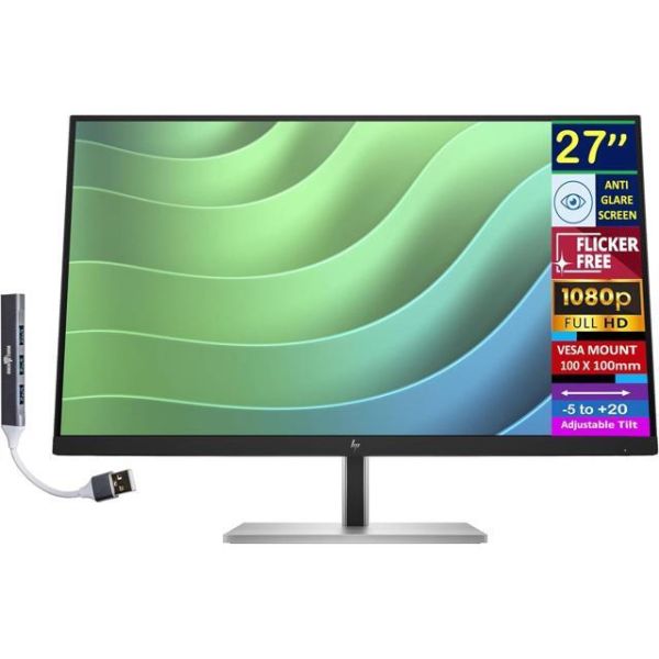 HP E27 G5 27" FHD IPS Monitor with 5ms Response Time, Anti-Glare, Flicker Free, 300 nits Brightness, VESA mount (100 mm), HDMI & Dockztorm USB Port Expander, Black/Silver Color (6N4E2AA#ABA) - Newegg.com