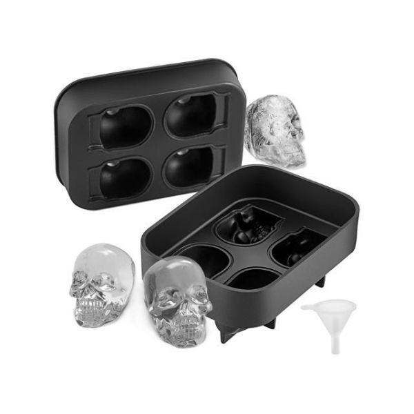 VEVOR Skull Ice Cube Tray, 4-Grid Skull Ice Ball Maker, Flexible Black Silicone Ice Tray with Lid & Funnel, Funny Skull Ice Cubes 1.6"x1.8" Each for Beverage, Chocolate, etc. on Parties & Holidays - Newegg.com