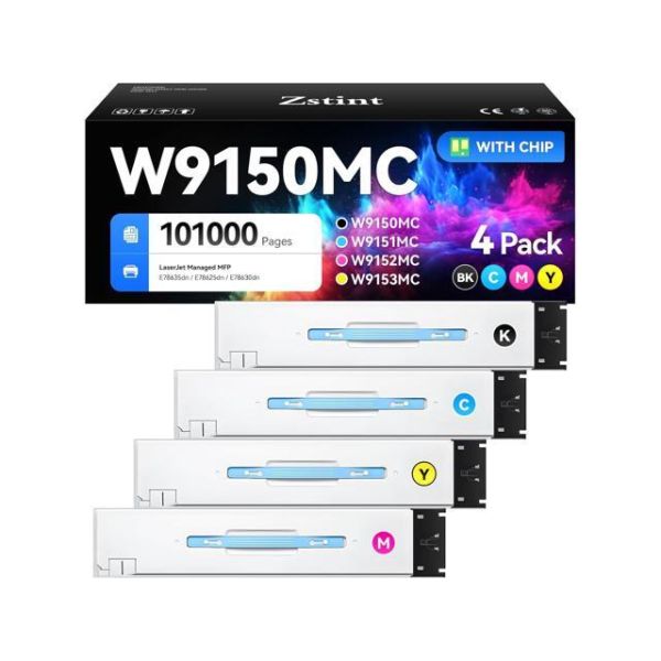 W9150MC W9151MC W9153MC W9152MC Toner Cartridge Set 4-Pack High Yield with Chip Replacement Compatible with HP Color Managed MFP E78625dn E78630dn E78635dn Printer Ink Copier Black Cyan Magenta Yellow
