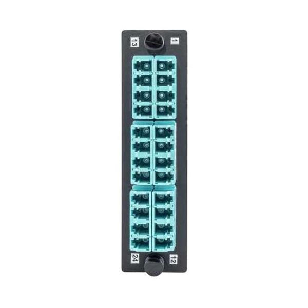 Hubbell - FSPLCQS6H4AQ - Fiber Adapter Panel H4 24-Fiber 6) LC Quad Zircon Sleeves Aqua