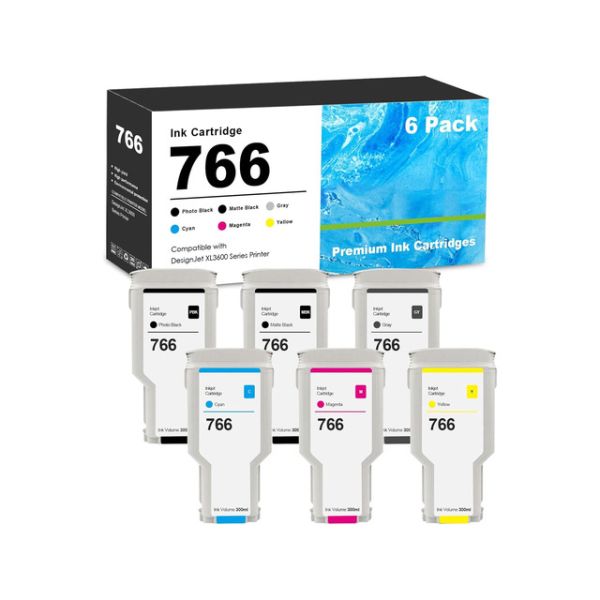 766 Ink Cartridge 300ml 6-Pack Replacement for HP 766 Ink Cartridges 3ED57A P2V89A P2V90A P2V91A P2V93A 3ED55A for DesignJet XL3600 Series Printer