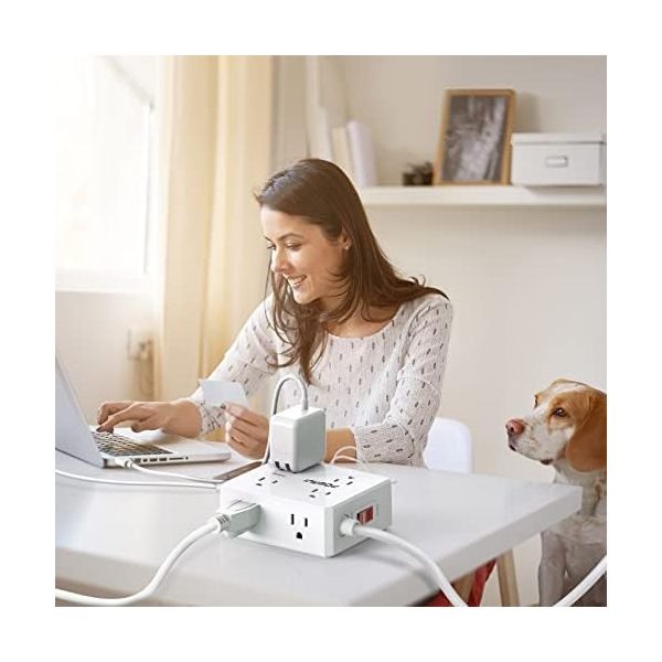 Surge Protector Power Strip - 6 Ft Flat Plug Extension Cord with 8 Widely Outlets and 4 USB Ports(1 USB C)