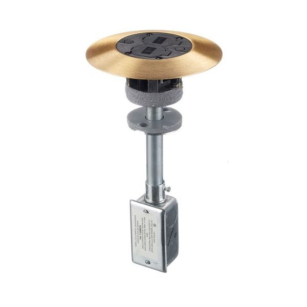 PT7FSDBRS3A Brass Finish 1 Piece Unit Fire-Rated Poke-Through Duplex Flush Floor Fitting