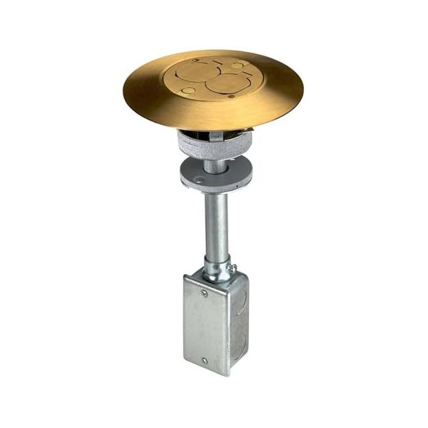 Hubbell Wiring Systems PT7IGFSDBRSA Brass Finish 1 Piece Unit Fire-Rated Poke-Through Duplex Flush Floor Fitting with 20A Isolated Ground Duplex Receptacle