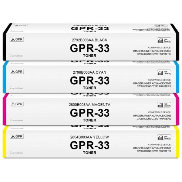 GPR-33 Black Cyan Magenta Yellow Toner Cartridges Replacement for Canon GPR33 2792B003AA 2796B003AA 2800B003AA 2804B003AA ImageRunner Advance C7055 C7065 C7260 C7270 Printer, 4-Pack