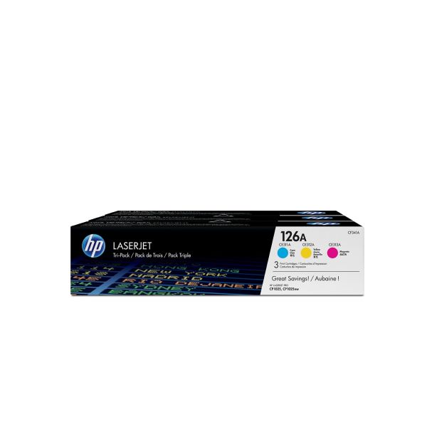 HP 126A 3-pack Cyan/Magenta/Yellow Original LaserJet Toner Cartridges (CF341A)