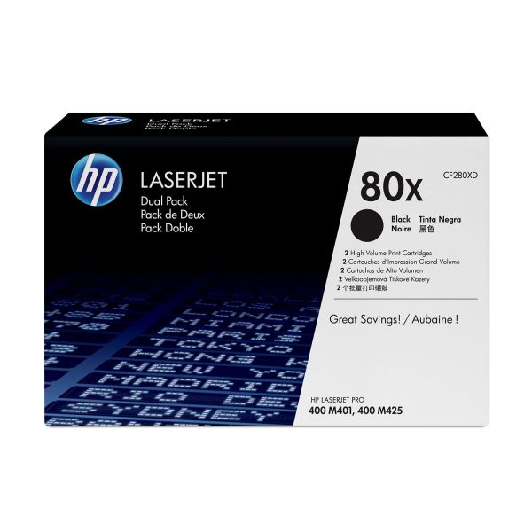 HP 80X 2-pack High Yield Black Original LaserJet Toner Cartridges (CF280XD)