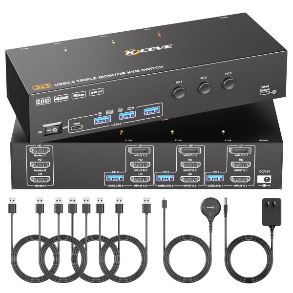 KVM Switch 3 Monitors 3 Computers 4K@60Hz