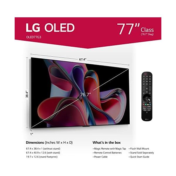 LG G3 Series 77-Inch Class OLED evo 4K Processor Smart Flat Screen TV for Gaming with Magic Remote AI-Powered Gallery Edition OLED77G3PUA