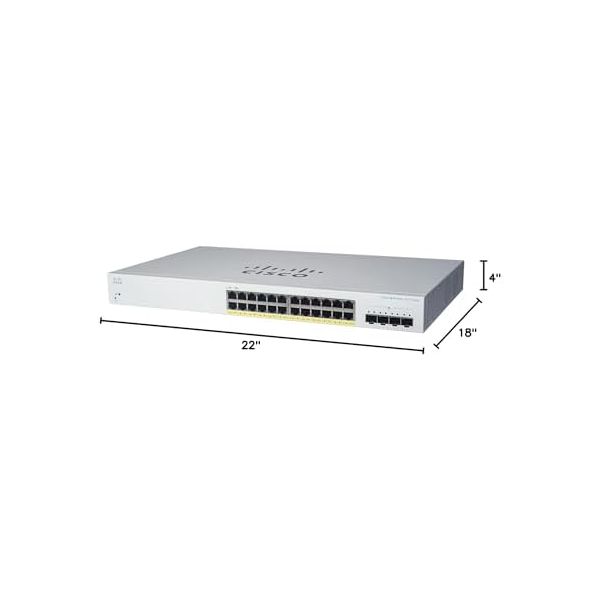 CISCO DESIGNED Business CBS220-24P-4G Smart Switch | 24 Port GE | PoE | 4x1G SFP | 3-Year Limited Hardware Warranty (CBS220-24P-4G-NA)