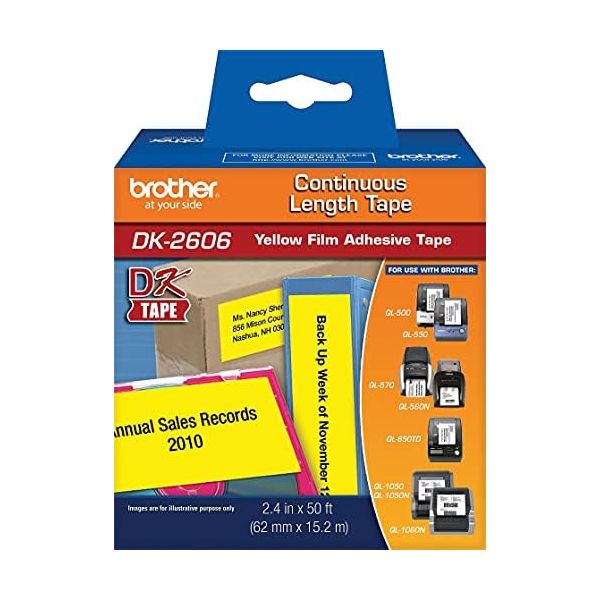 DK-2606:  CONTINUOUS LENGTH FILM LABEL BLACK ON YELLOW 2-3/7 FOR USE WITH QL500