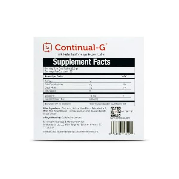CONTINUAL - G Powder - Clinically Proven Cellular Glutathione Precursor | Benefit of Glyteine & Sunfiber | Immune Support, Master Antioxidant, Detox, Brain Health & Skin Care | 20 Sachets
