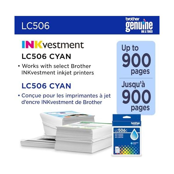 BROTHER GENUINE LC506C STANDARD YIELD CYAN INK CARTRIDGE
