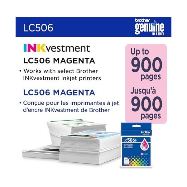 BROTHER GENUINE LC506M STANDARD YIELD MAGENTA INK CARTRIDGE