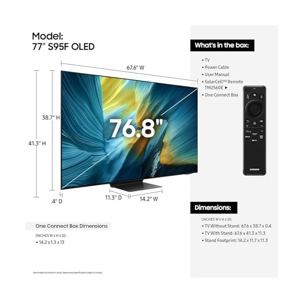 Samsung QN55S95FAFXZA OLED S95F 55-Inch QD-OLED 4K Smart TV with Quantum Dot HDR Pro