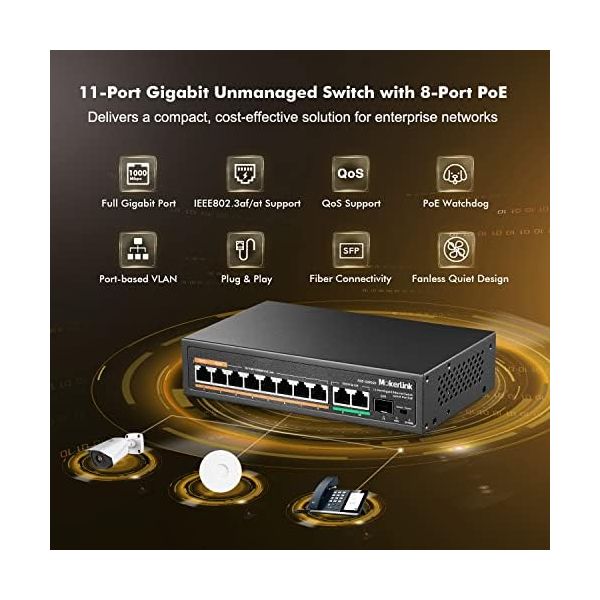 MokerLink 11 Port Gigabit PoE Switch with 8 PoE+ Port