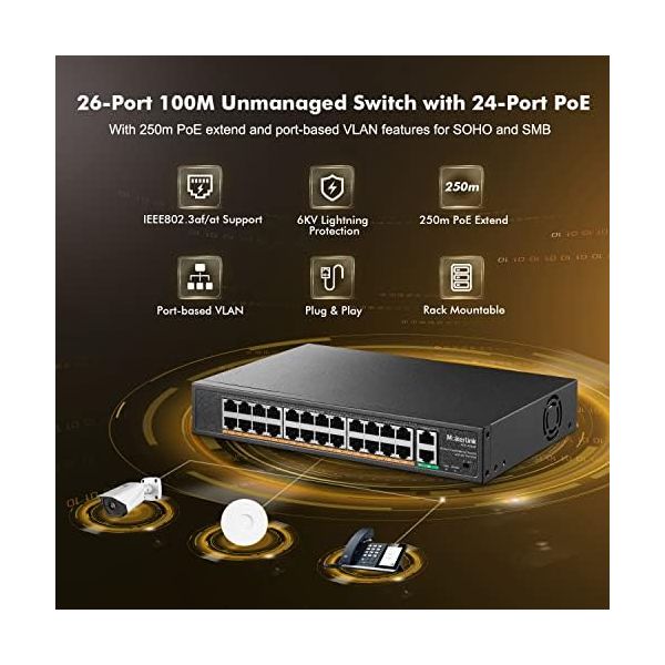 MokerLink 24 Port PoE Switch with 2 Gigabit Uplink Ethernet Port
