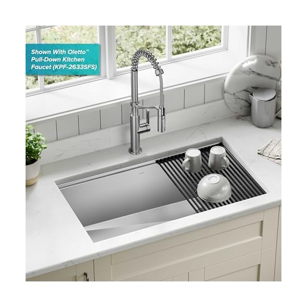 KRAUS Kore 32-Inch Undermount Workstation 16 Gauge Single Bowl Stainless Steel Kitchen Sink with Accessories