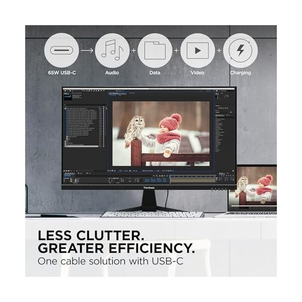 ViewSonic VX2767U-2K 27 Inch 1440p IPS Monitor with 65W USB C