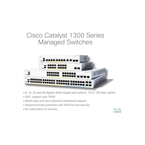Cisco C1300-24P-4X Catalyst 1300 24-Port GE PoE 4x10GE SFP+ Managed Switch (Renewed)