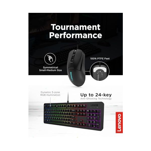 Lenovo Legion KM310 RGB Wired Gaming Keyboard & Mouse Combo - K310 Keyboard w/Silent Operation & Compact Water-Resistant Design - M300S Mouse with 8000 Adjustable DPI