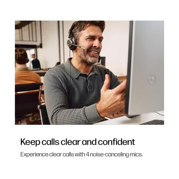 HP Poly Mission 820 Stereo Headset - USB-C & USB-A - Advanced ANC & 4-Mic AI Noise Reduction - Adjustable Boom Mic - Inline Controller - Over-Ear Comfort - TCO-Certified PC Headset