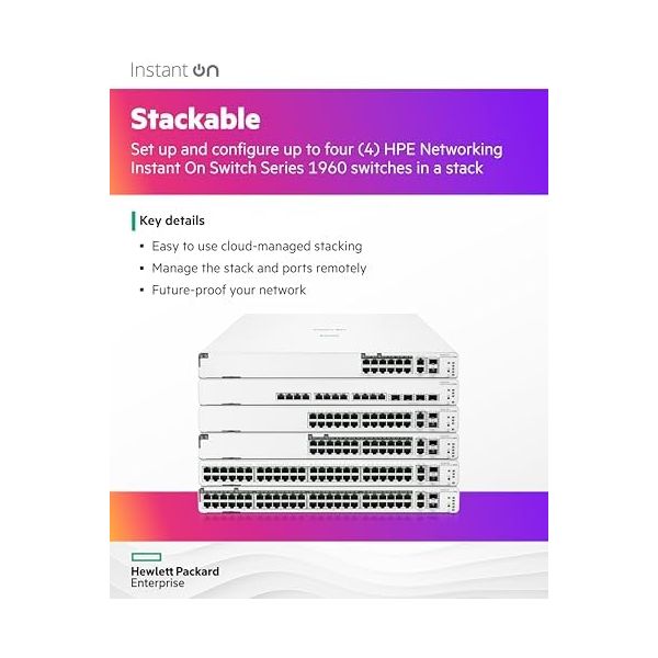 HPE Networking Instant On Switch Series 1960 48-Port Gb Smart-Managed Layer 2+ Ethernet Switch with PoE | 48x 1G | 2X 10GBase-T