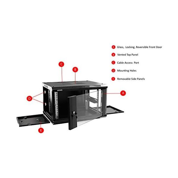 AEONS 6U Professional Wall Mount Network Server Cabinet Enclosure 19-Inch Server Network Rack 16-Inches Deep Black.