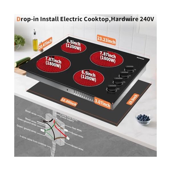 Karinear 4 Burner Electric Cooktop 24 Inch